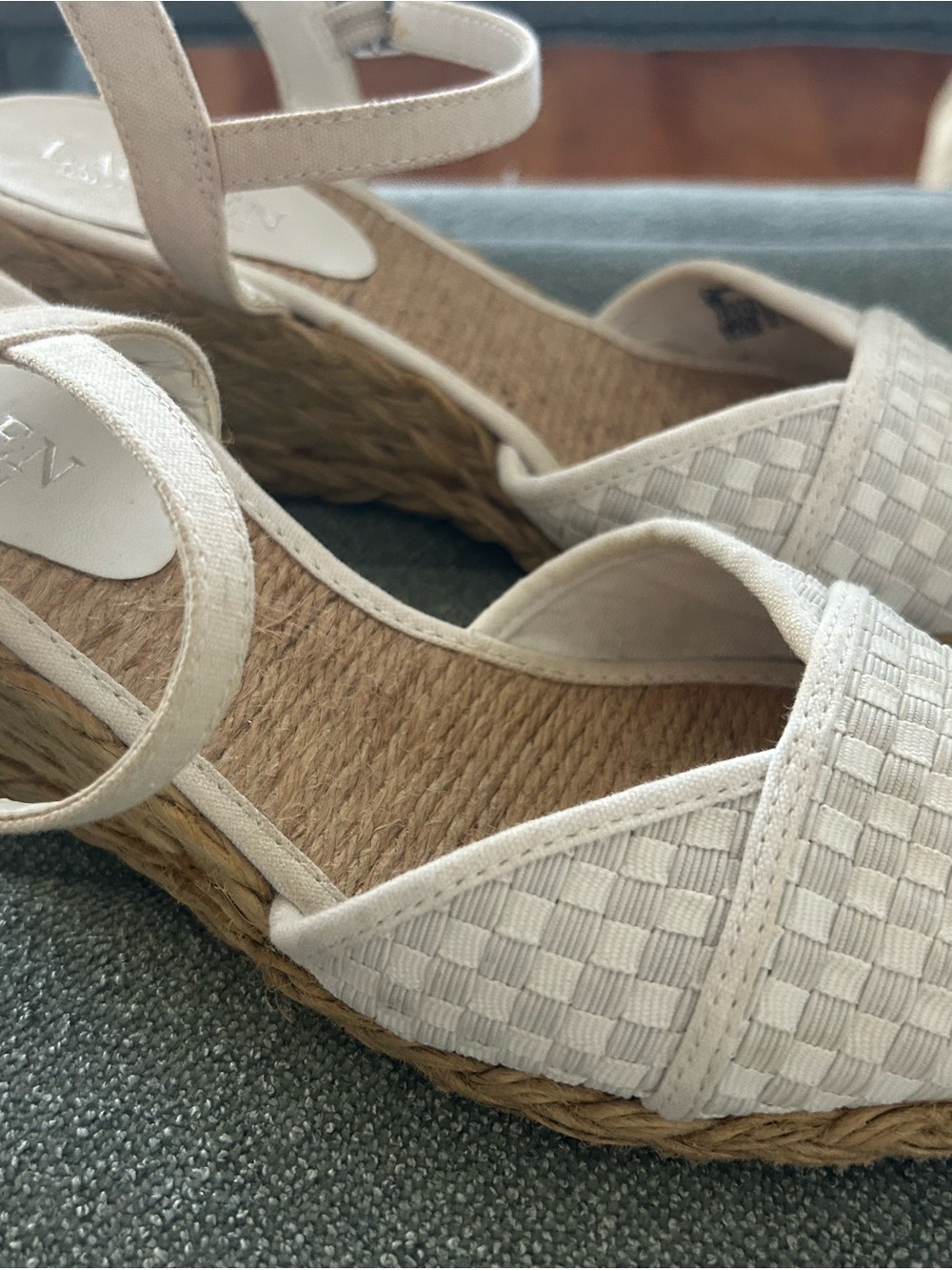Lauren Ralph Lauren Cream Woven Espadrille Wedge Sandals